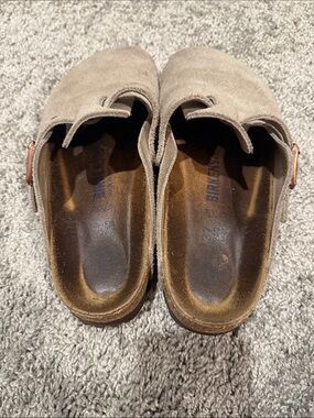 Birkenstock Suede Boston Clogs in Taupe Brown